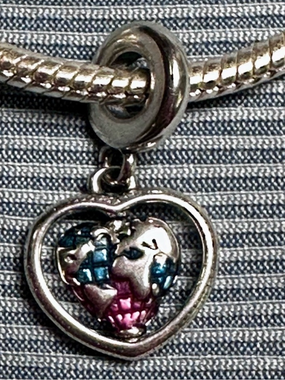 .925 silver rotating heart globe travel Pandora style charm